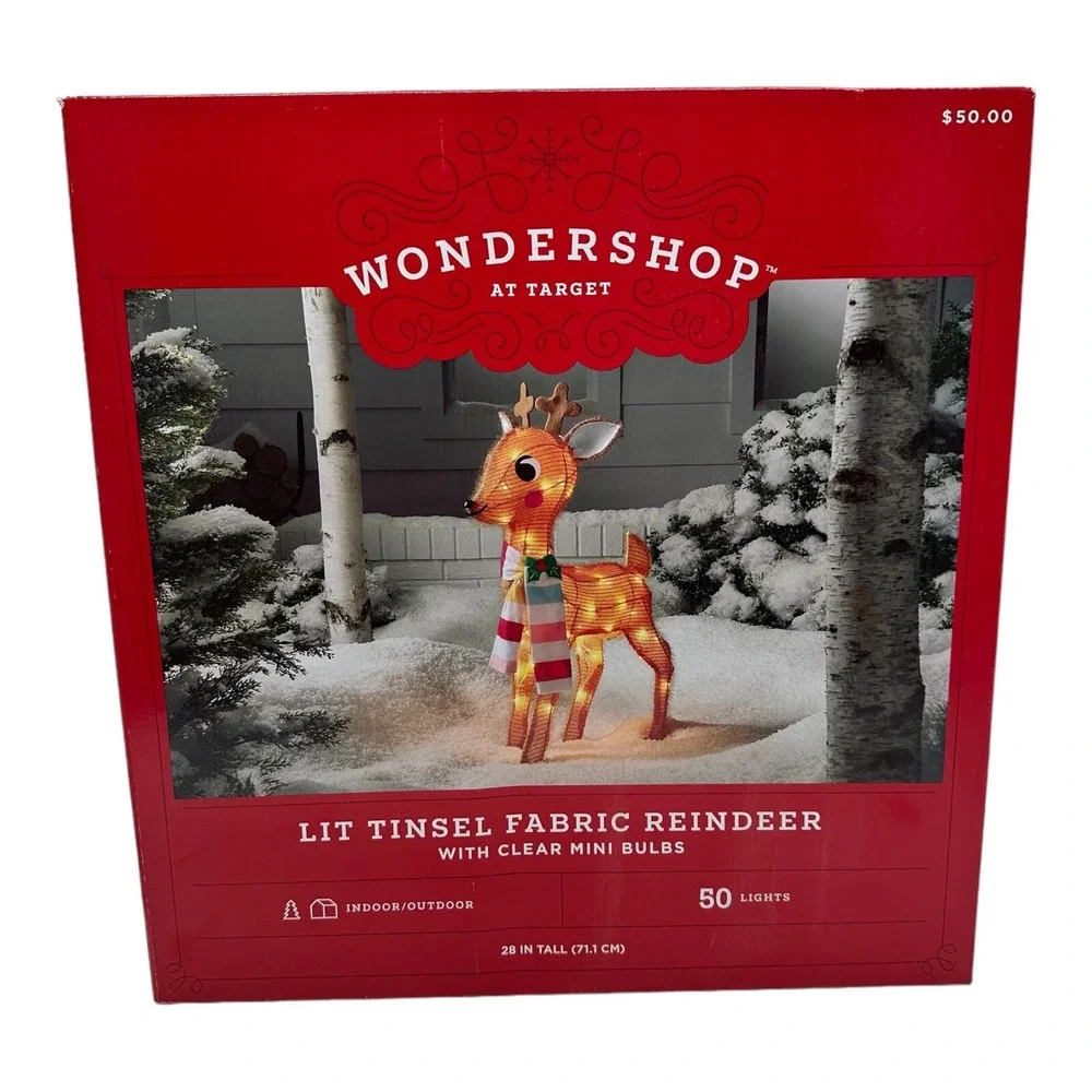 Target 2023 Wondershop Lit Tinsel Fabric Reindeer Indoor Outdoor‎ 28
